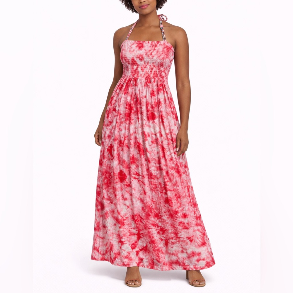 Magic Pink Tie-Dye Smocked Maxi Dress | Size M |‎ Stretchy Boho Spring Summer